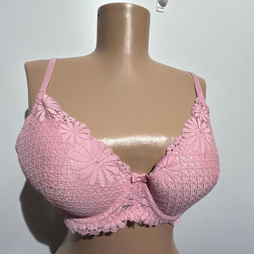 Laura Ashley Women's Pink Floral Lace Padded Everyday Comfort Push Up Bra 36C